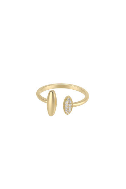 Jewello classy gold plated and studded oval shape shimmering American diamond Adjustable finger ring for women and girls