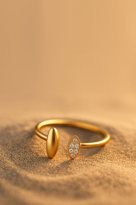 Jewello classy gold plated and studded oval shape shimmering American diamond Adjustable finger ring for women and girls