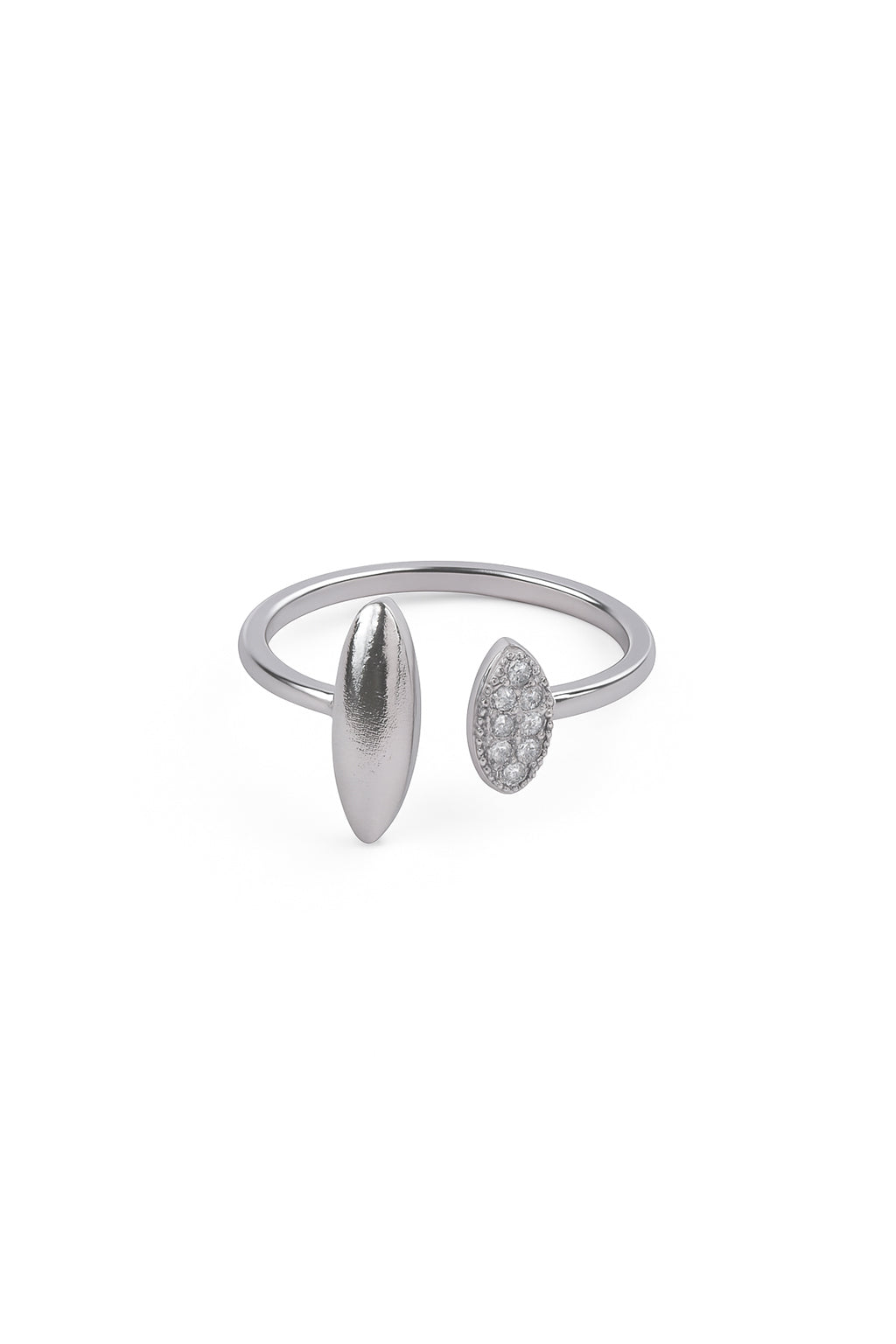 Jewello fancy and trendy silver plated and studded oval shape shimmering American diamond Adjustable finger ring for women and girls.