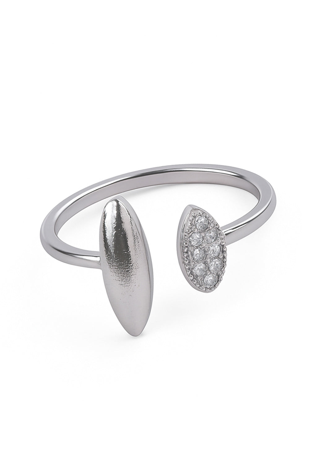 Jewello fancy and trendy silver plated and studded oval shape shimmering American diamond Adjustable finger ring for women and girls.