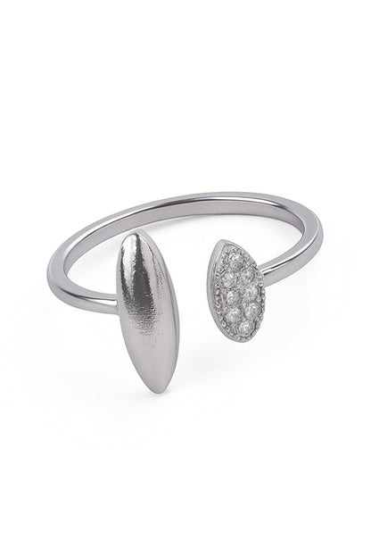 Jewello fancy and trendy silver plated and studded oval shape shimmering American diamond Adjustable finger ring for women and girls.