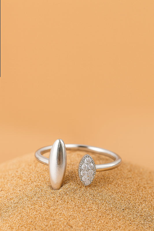 Jewello fancy and trendy silver plated and studded oval shape shimmering American diamond Adjustable finger ring for women and girls.