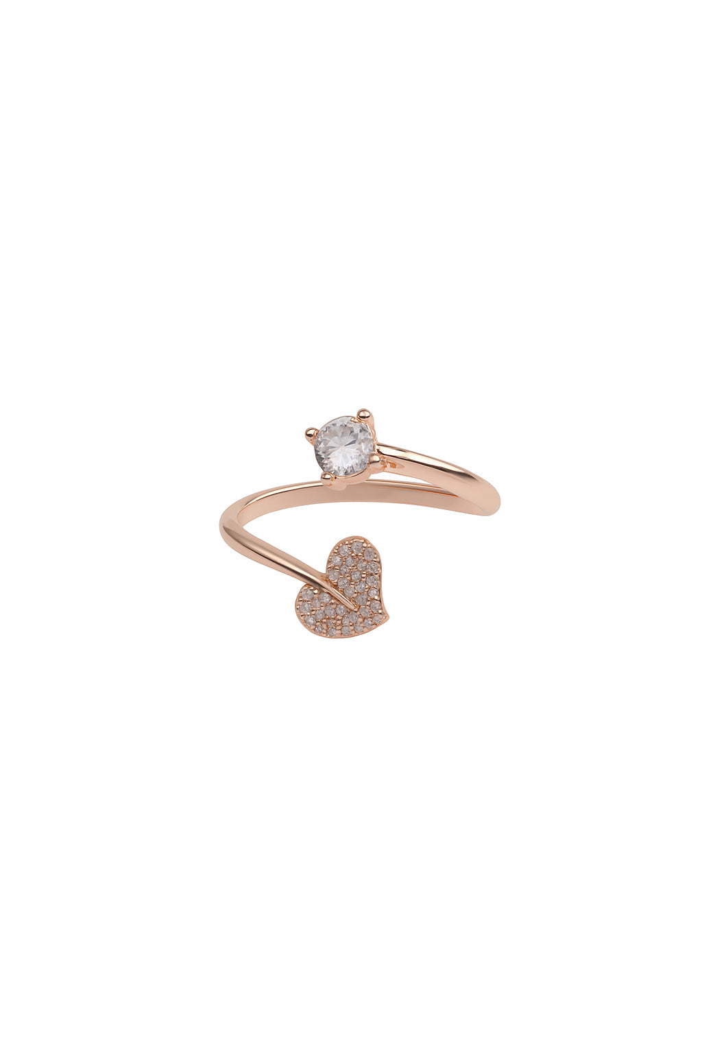 Jewello charming rose gold plated heart shape design and studded American diamond Adjustable finger ring for women and girls.