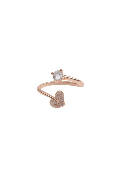 Jewello charming rose gold plated heart shape design and studded American diamond Adjustable finger ring for women and girls.