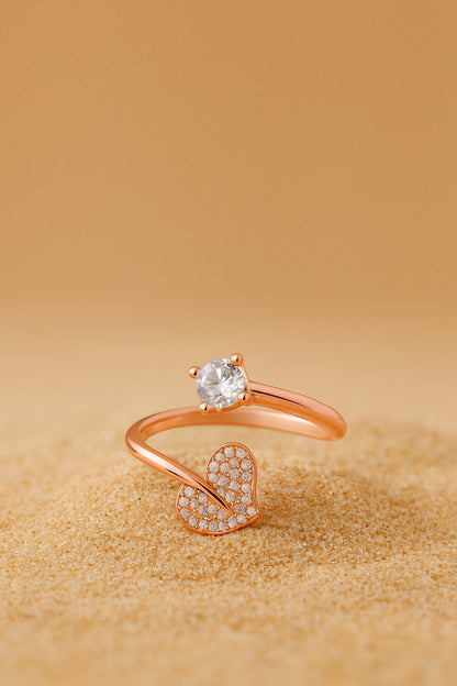 Jewello charming rose gold plated heart shape design and studded American diamond Adjustable finger ring for women and girls.