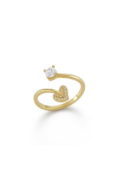 Jewello Adorable gold platted heart shape design and studded American diamond Adjustable finger ring for women and girls.
