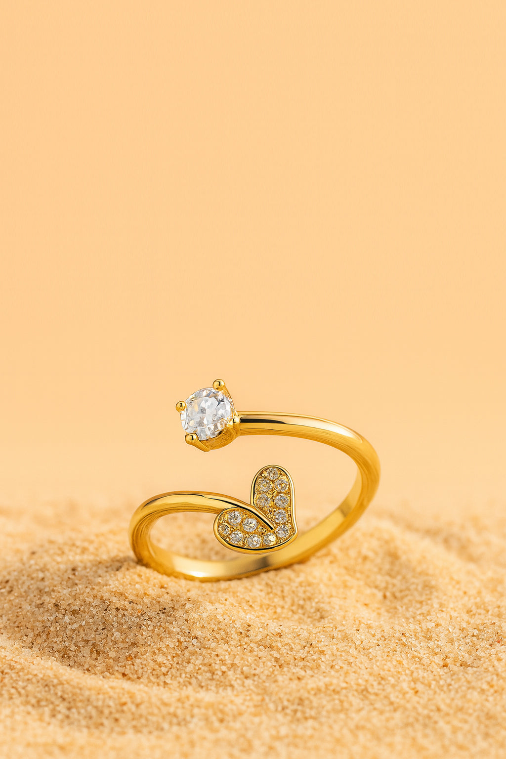 Jewello Adorable gold platted heart shape design and studded American diamond Adjustable finger ring for women and girls.