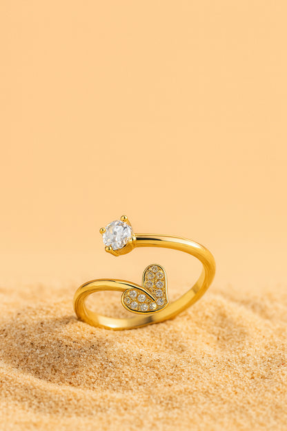 Jewello Adorable gold platted heart shape design and studded American diamond Adjustable finger ring for women and girls.