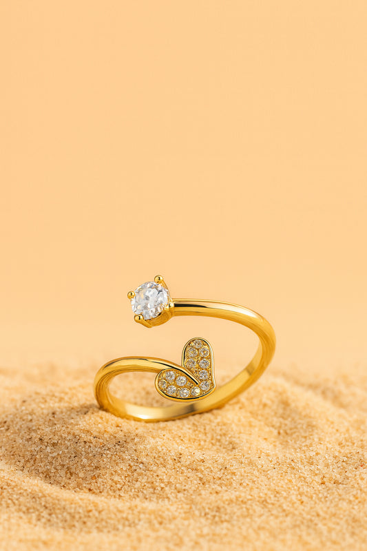 Jewello Adorable gold platted heart shape design and studded American diamond Adjustable finger ring for women and girls.