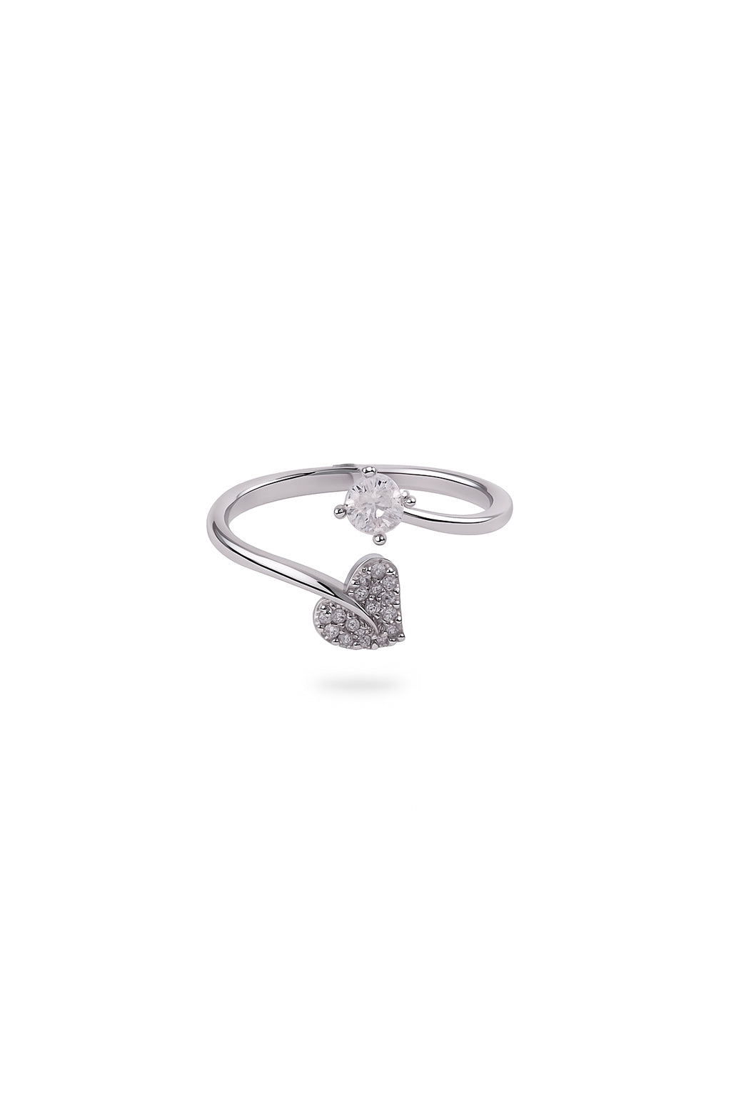 Jewello trendy silver-plated heart shape design and studded shimmering American diamond Adjustable finger ring for women and girls.