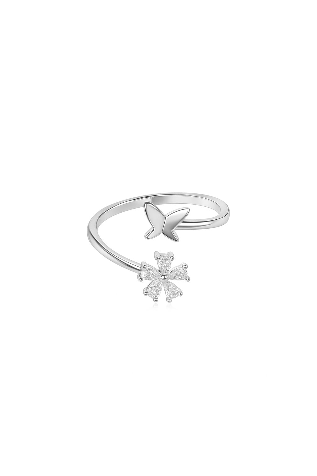 Jewello stunning silver-plated floral design and studded shimmering white diamond Adjustable finger ring for women and girls.