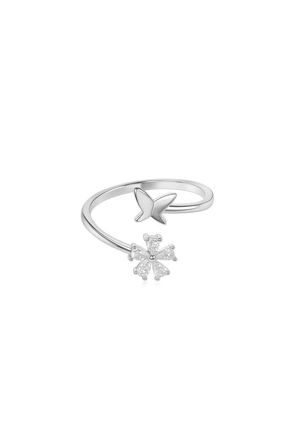 Jewello stunning silver-plated floral design and studded shimmering white diamond Adjustable finger ring for women and girls.