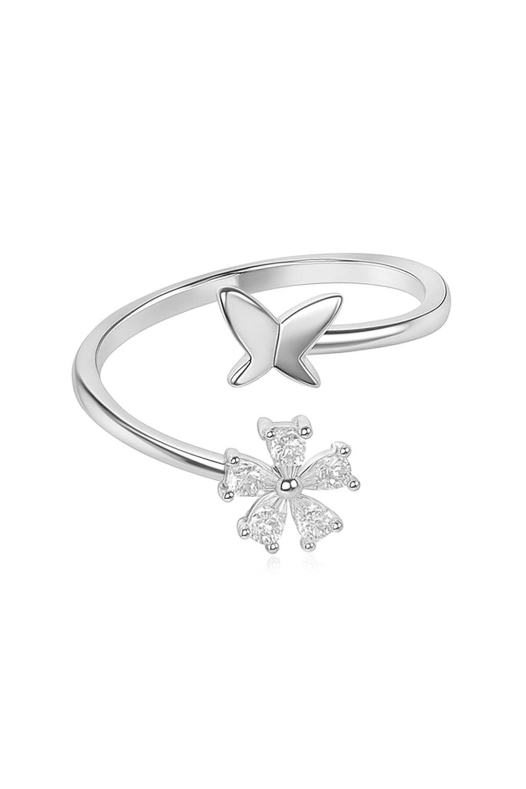 Jewello stunning silver-plated floral design and studded shimmering white diamond Adjustable finger ring for women and girls.