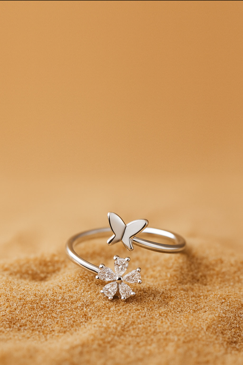 Jewello stunning silver-plated floral design and studded shimmering white diamond Adjustable finger ring for women and girls.