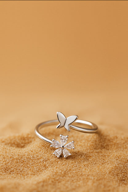 Jewello stunning silver-plated floral design and studded shimmering white diamond Adjustable finger ring for women and girls.
