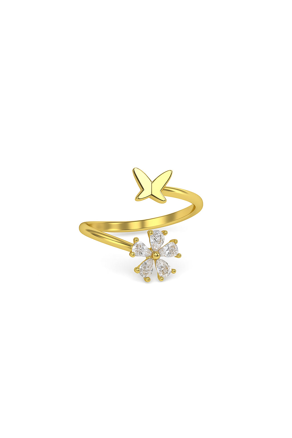 Jewello glorious gold-plated floral design and studded shimmering white diamond Adjustable finger ring for women and girls.