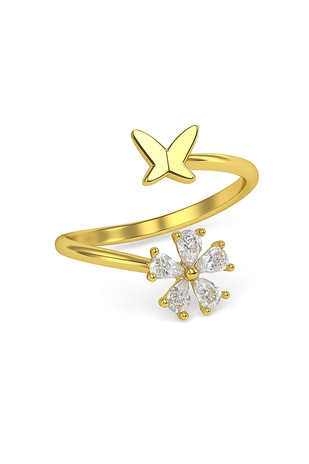 Jewello glorious gold-plated floral design and studded shimmering white diamond Adjustable finger ring for women and girls.