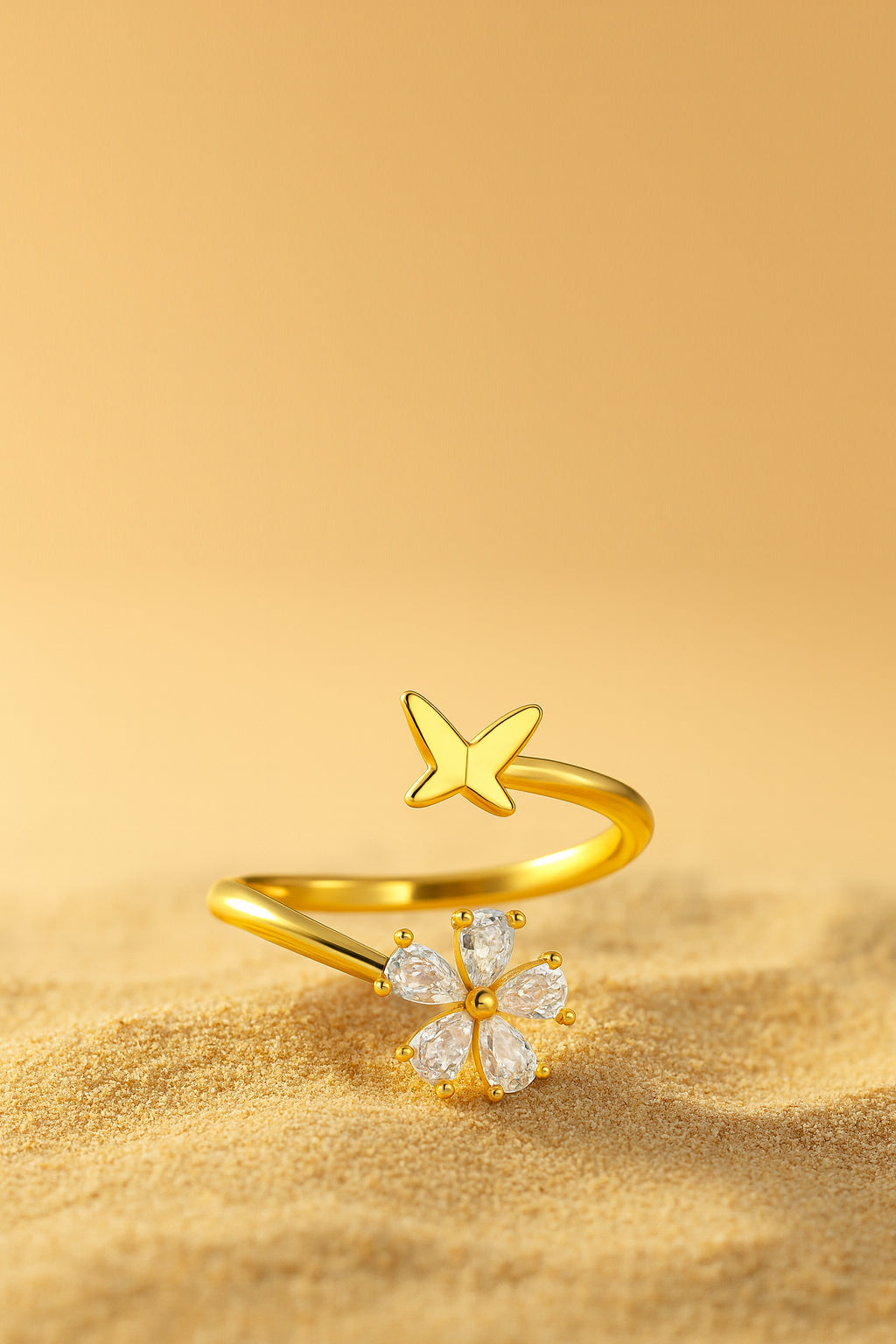 Jewello glorious gold-plated floral design and studded shimmering white diamond Adjustable finger ring for women and girls.