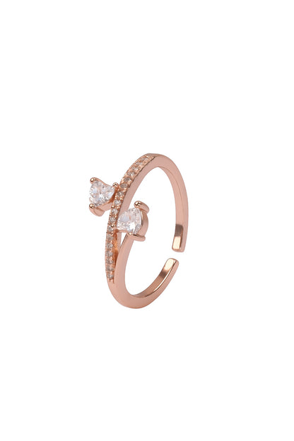 Jewello alluring rose gold plated and studded shimmering white stone with an American diamond Adjustable finger ring for women and girls.