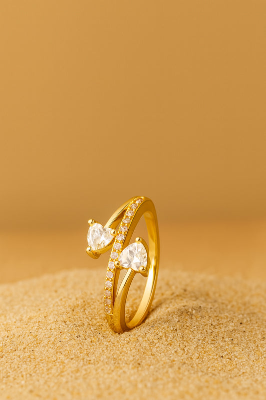 Jewello Adorable gold plated and studded shimmering white stone with an American diamond Adjustable finger ring for women and girls.