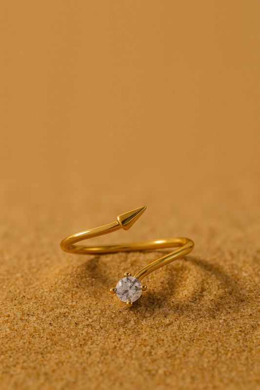 Jewello stylish and trendy gold platted and studded shimmering white stone Adjustable finger ring for women and girls.