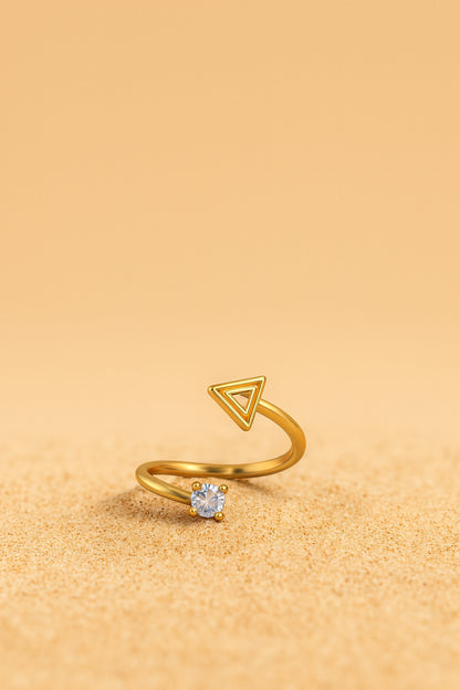 Jewello gorgeous gold-plated Tringale design and studded shimmering white American diamond Adjustable finger ring for women and girls.
