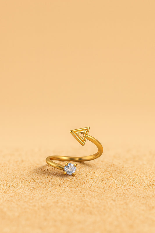 Jewello gorgeous gold-plated Tringale design and studded shimmering white American diamond Adjustable finger ring for women and girls.