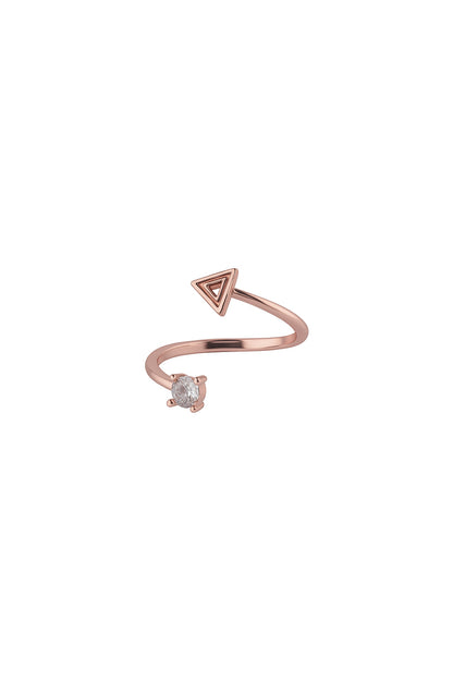 Jewello delicate and trendy rose gold plated Tringale design and studded shimmering white American diamond Adjustable finger ring for women and girls.