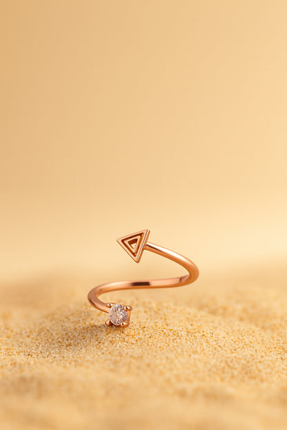 Jewello delicate and trendy rose gold plated Tringale design and studded shimmering white American diamond Adjustable finger ring for women and girls.