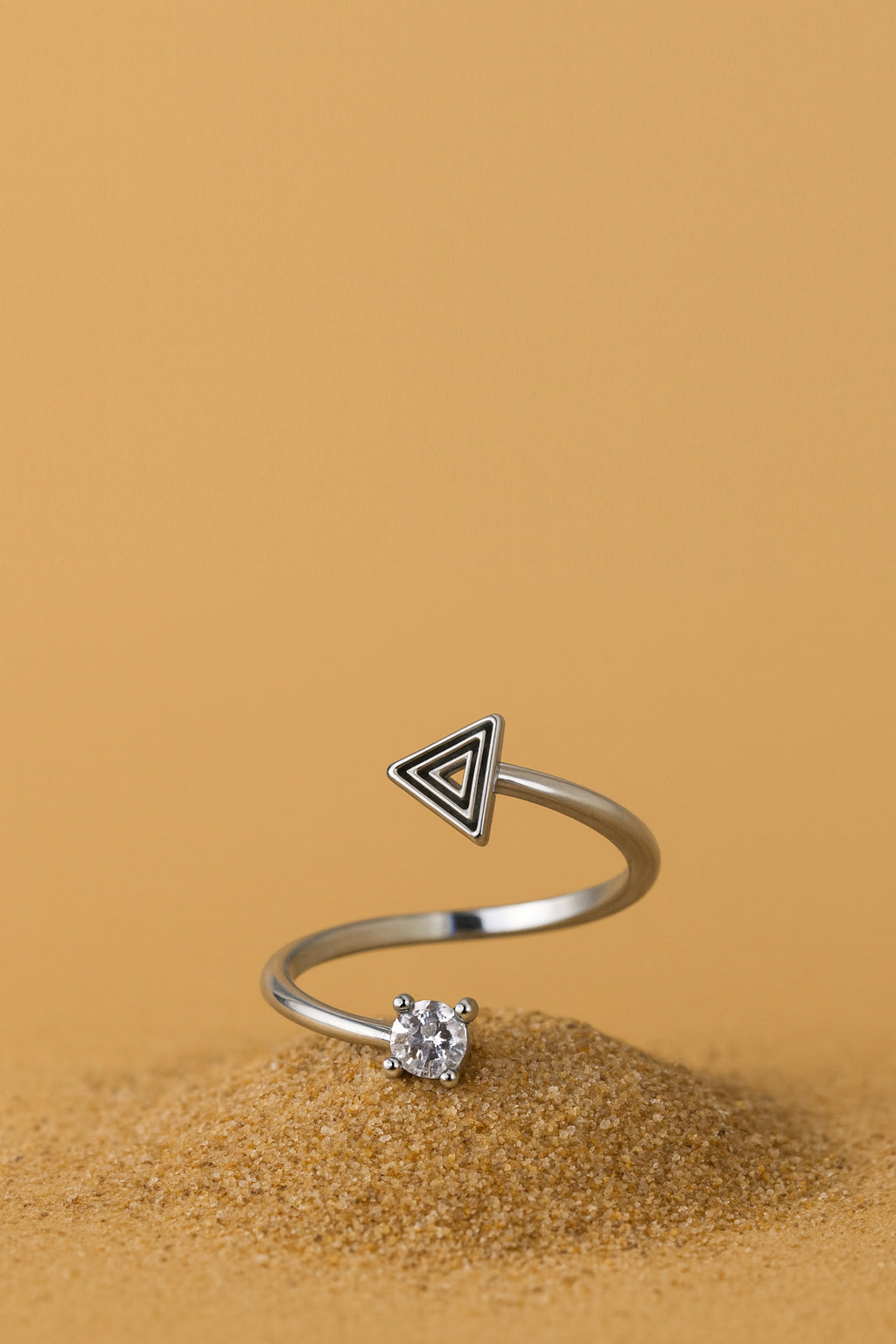 Jewello glossy silver-plated Tringale design and studded shimmering white American diamond Adjustable finger ring for women and girls.