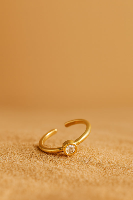 Jewello simple and stylish gold plated and striking white American diamond Adjustable finger ring for women and girls.