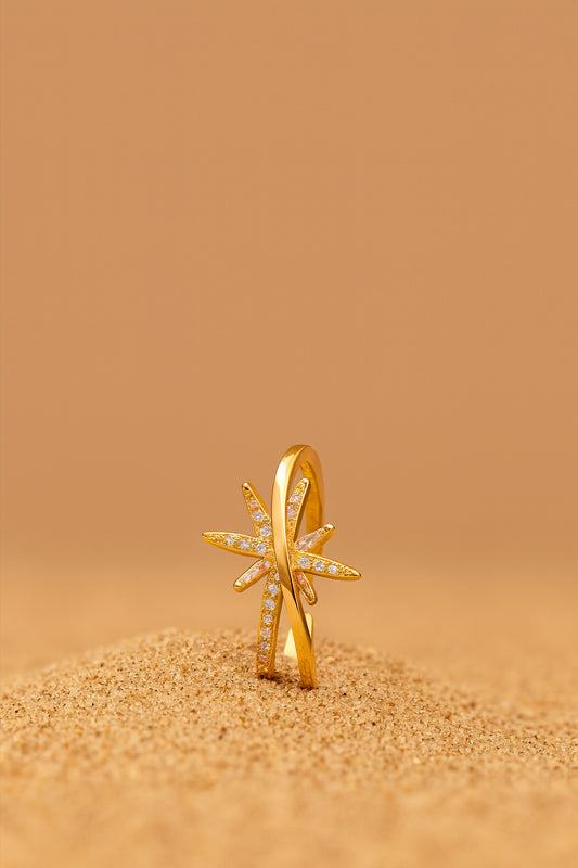 Jewello beautifully gold plated and floral design and studded American diamond Adjustable finger ring for women and girls.