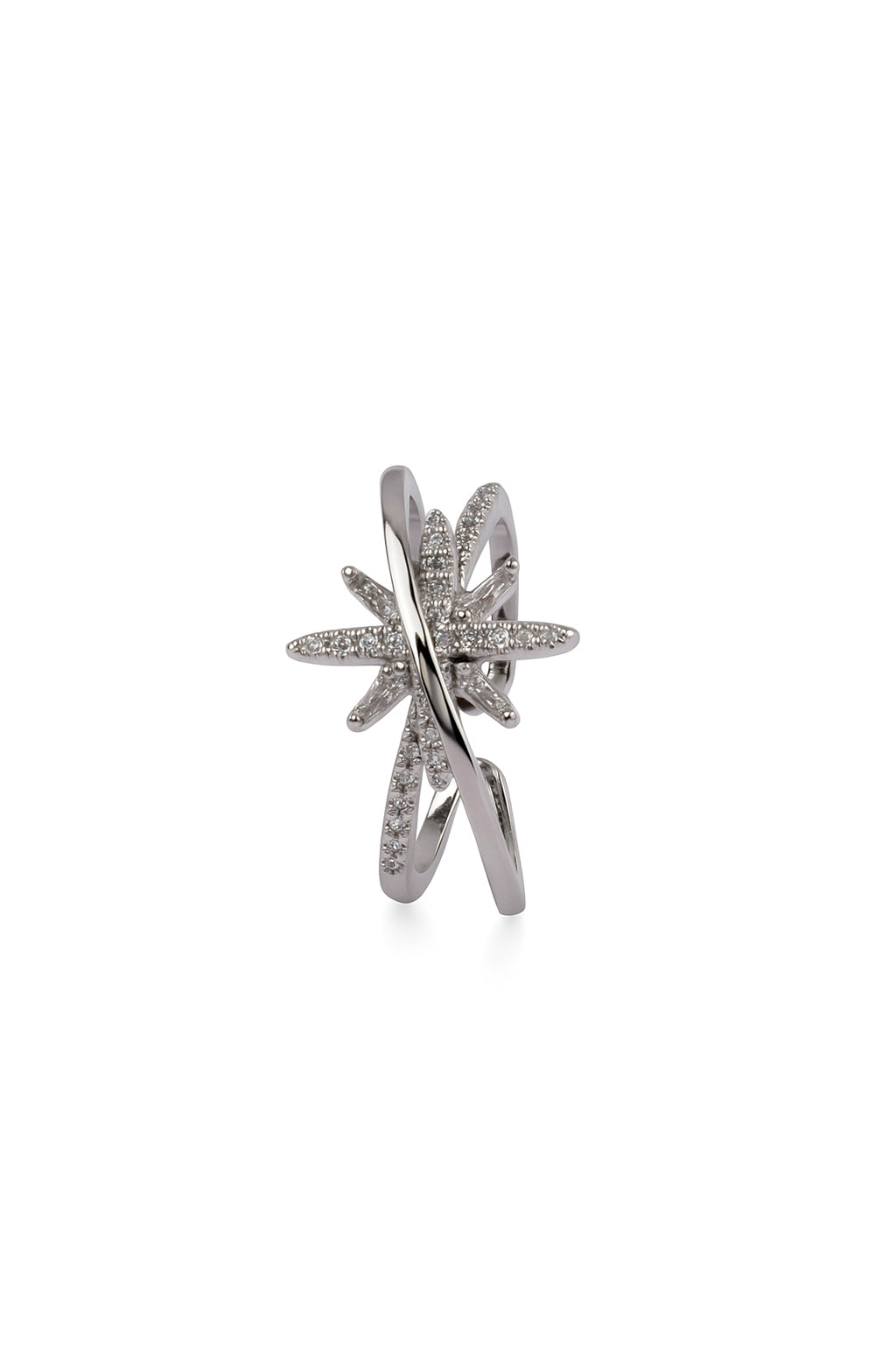 Jewello stunning silver-plated floral design and studded American diamond Adjustable finer ring for women and girls.