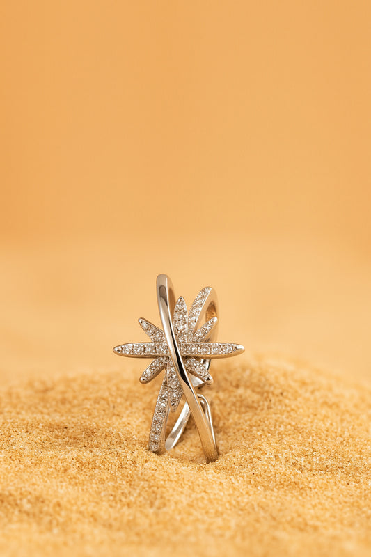 Jewello stunning silver-plated floral design and studded American diamond Adjustable finer ring for women and girls.