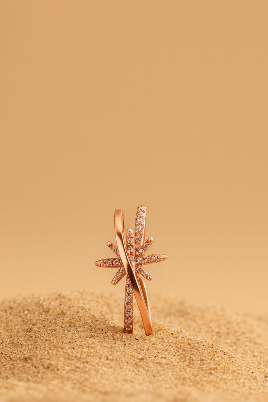 Jewello Adorable rose gold-plated floral design and studded American diamond Adjustable finger ring for women and girls.