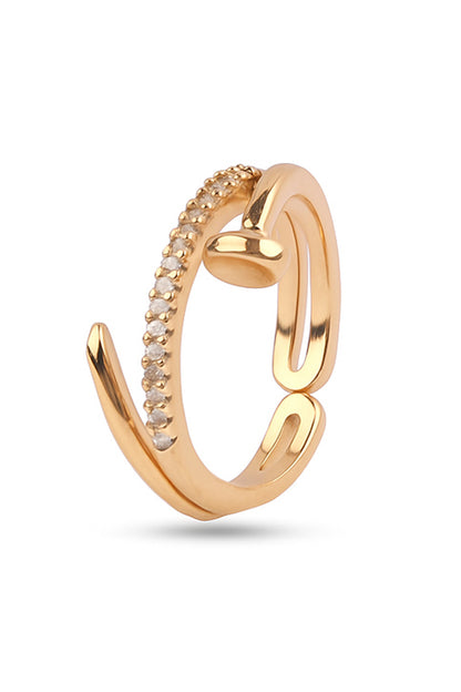 Jewello gorgeous and antique design gold plated and studded American diamond Adjustable finger ring for women and girls.