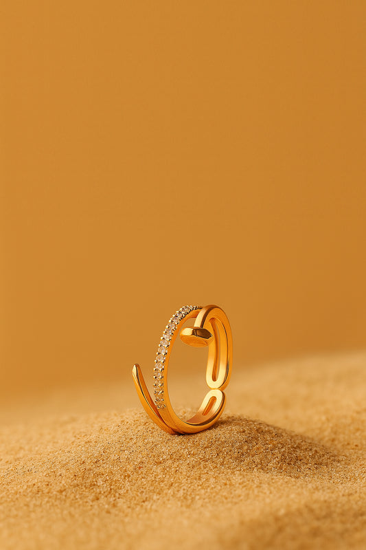 Jewello gorgeous and antique design gold plated and studded American diamond Adjustable finger ring for women and girls.