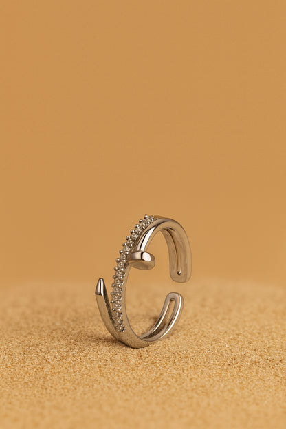 Jewello  trendy silver-plated antique design and studded American diamond Adjustable finger ring for women and girls.
