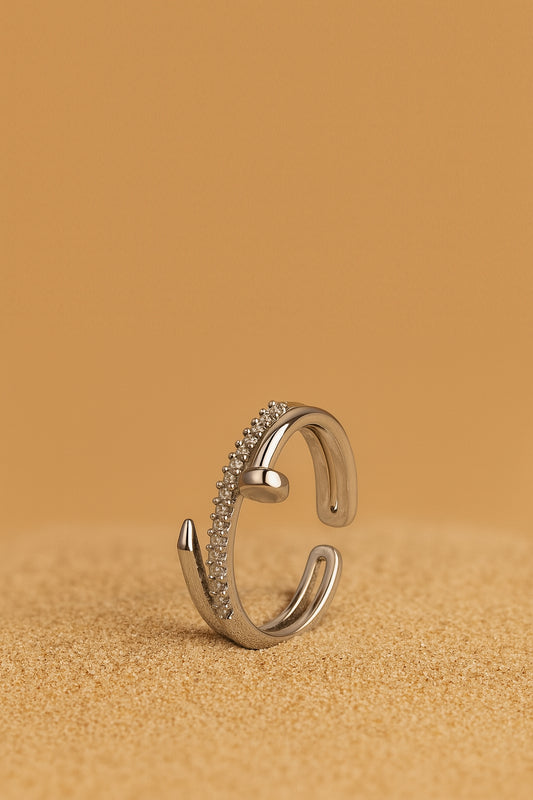 Jewello  trendy silver-plated antique design and studded American diamond Adjustable finger ring for women and girls.