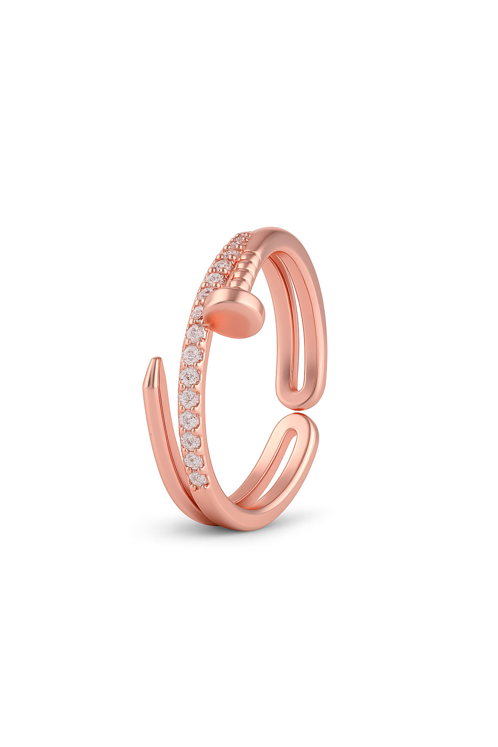 Jewello alluring rose gold-plated antique design and studded American diamond Adjustable finger ring for women and girls.