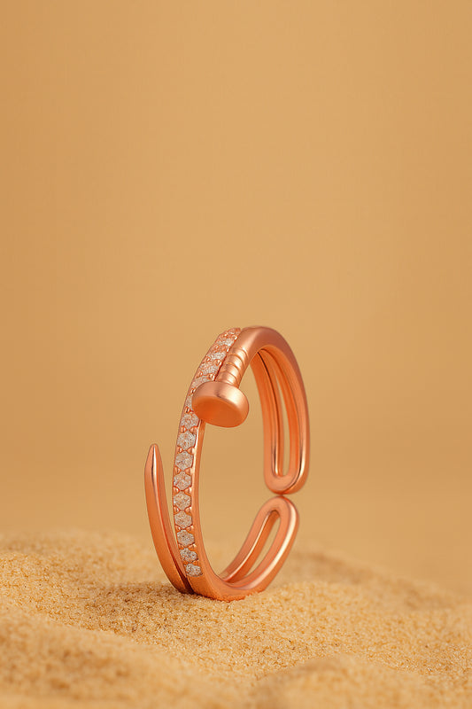 Jewello alluring rose gold-plated antique design and studded American diamond Adjustable finger ring for women and girls.