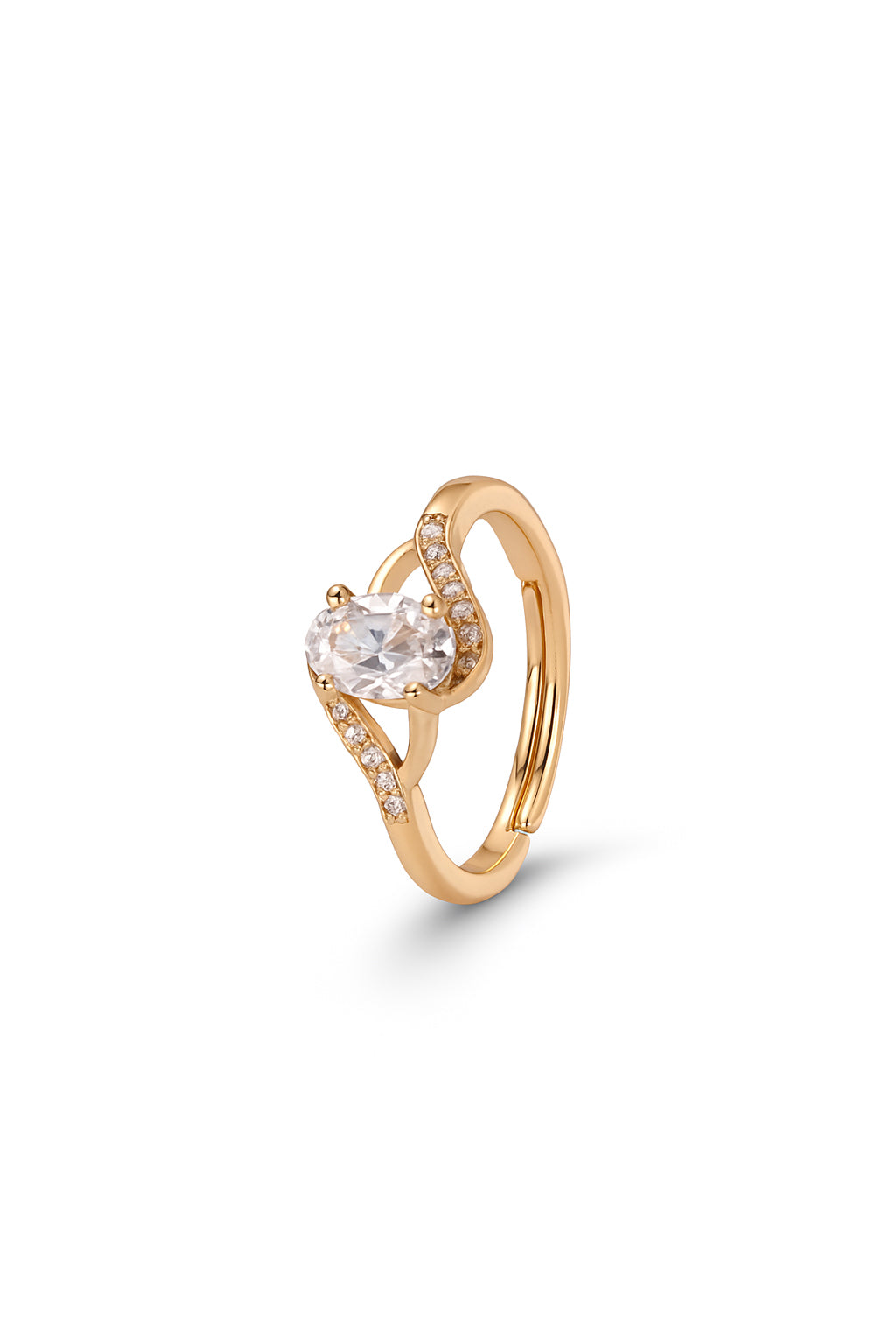Jewello elegantly gold plated and studded shimmering American diamond Adjustable finger ring for women and girls.
