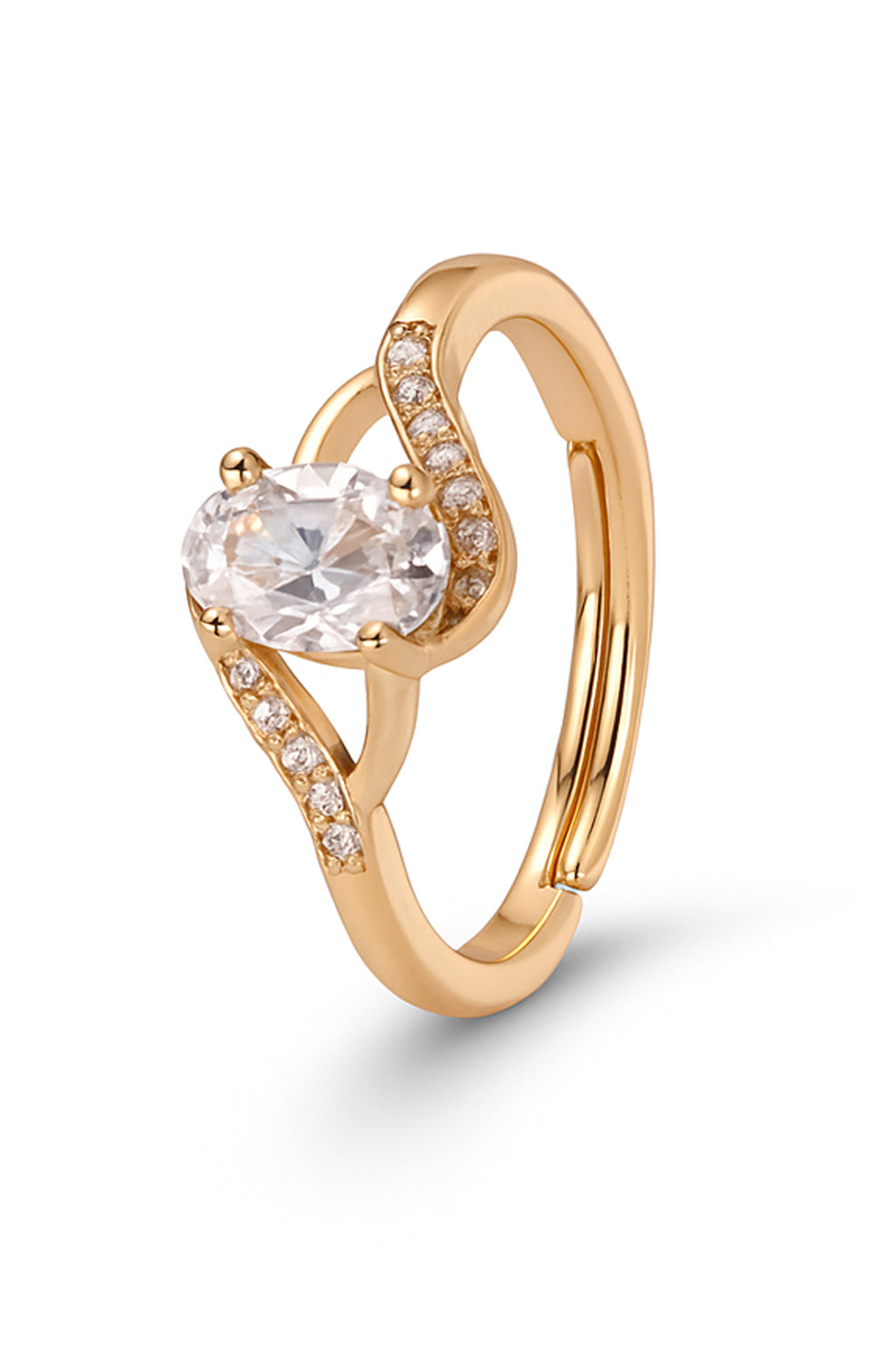 Jewello elegantly gold plated and studded shimmering American diamond Adjustable finger ring for women and girls.