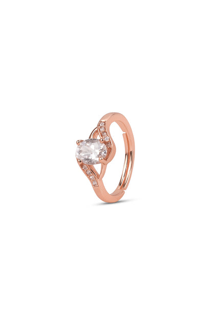 Jewello delicate rose gold platted and studded American diamond Adjustable finger ring for women and girls.