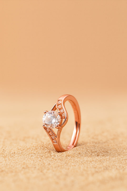 Jewello delicate rose gold platted and studded American diamond Adjustable finger ring for women and girls.
