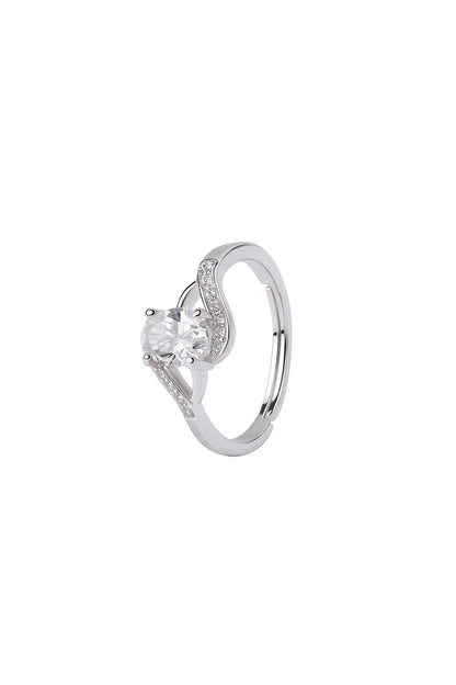 Jewelloglossy silver plated and studded American diamond Adjustable finger ring for women and girls.