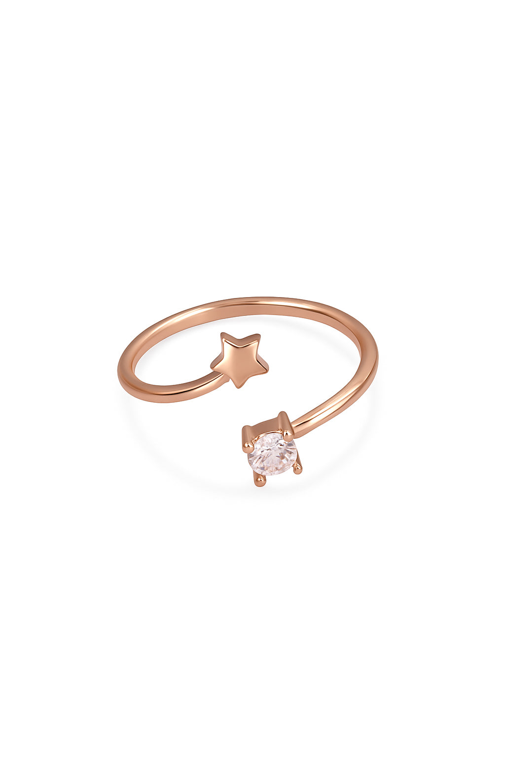 Jewello Adorable trendy rose gold plated star shape design and studded shimmering American diamond Adjustable finger ring for women and girls.