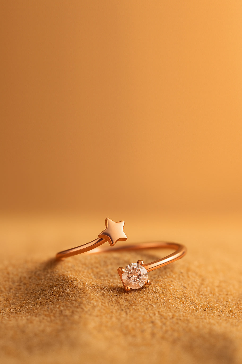 Jewello Adorable trendy rose gold plated star shape design and studded shimmering American diamond Adjustable finger ring for women and girls.