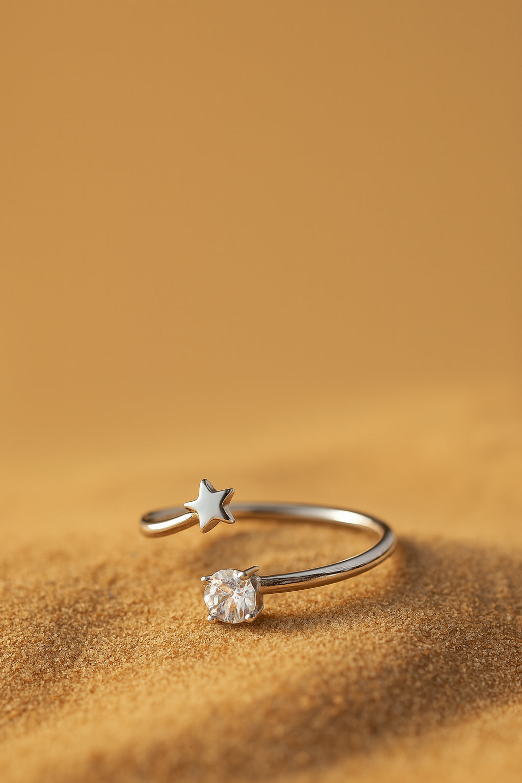 Jewello  delightful silver-plated star design and studded shimmering American diamond Adjustable finger ring for women and girls.