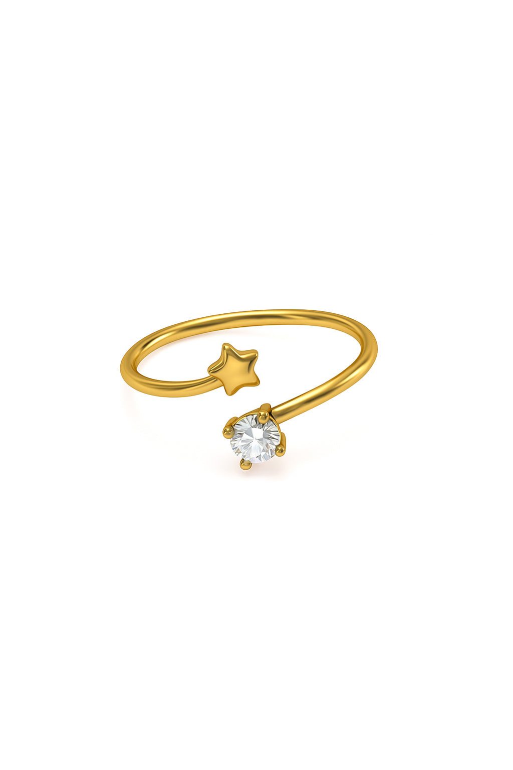 Jewello fascinating gold-plated star design and studded shimmering American diamond Adjustable finger ring for women and girls.